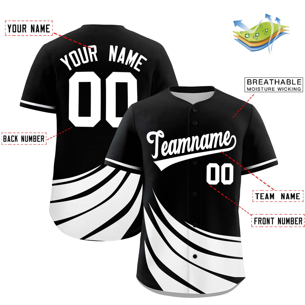 Custom Black White Wind Mark Graffiti Pattern Authentic Baseball Jersey