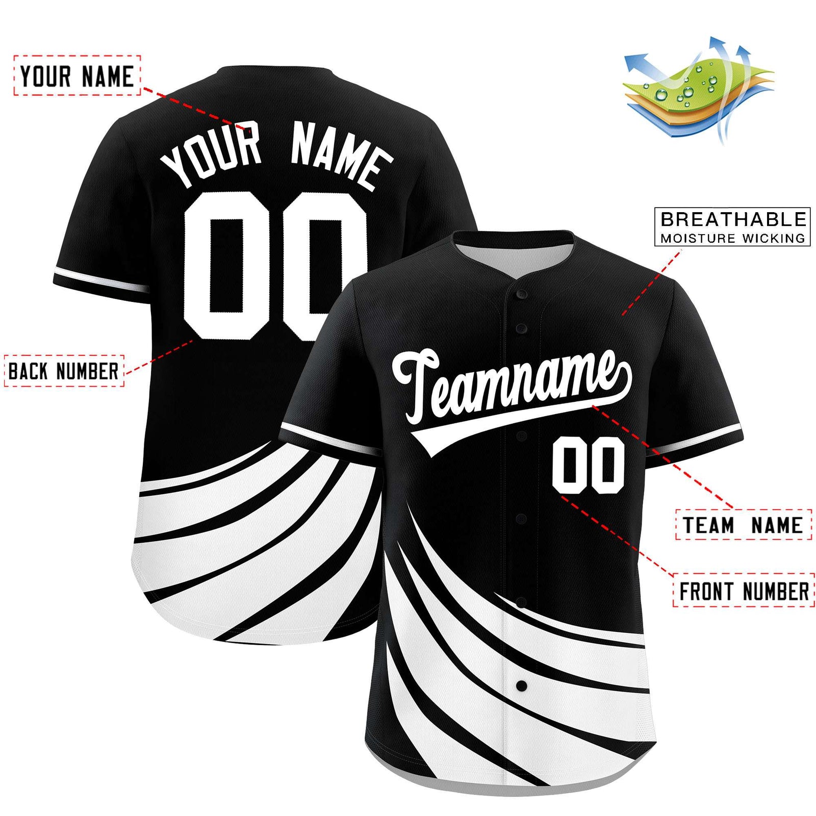 Custom Black White Wind Mark Graffiti Pattern Authentic Baseball Jersey