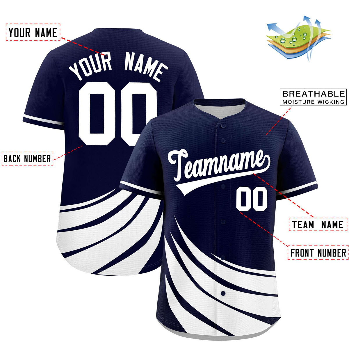 Custom Navy White Wind Mark Graffiti Pattern Authentic Baseball Jersey