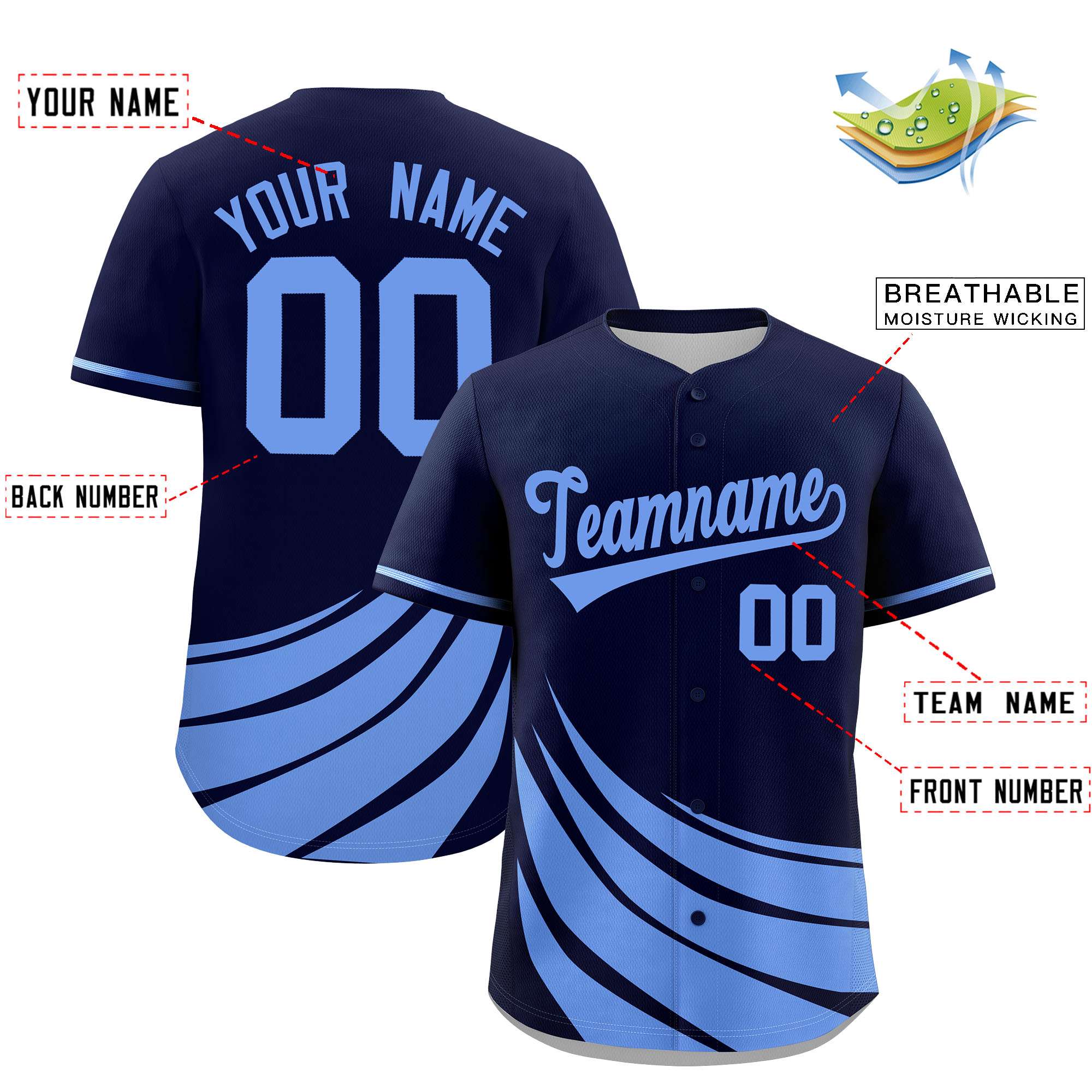 Custom Navy Light Blue Wind Mark Graffiti Pattern Authentic Baseball Jersey