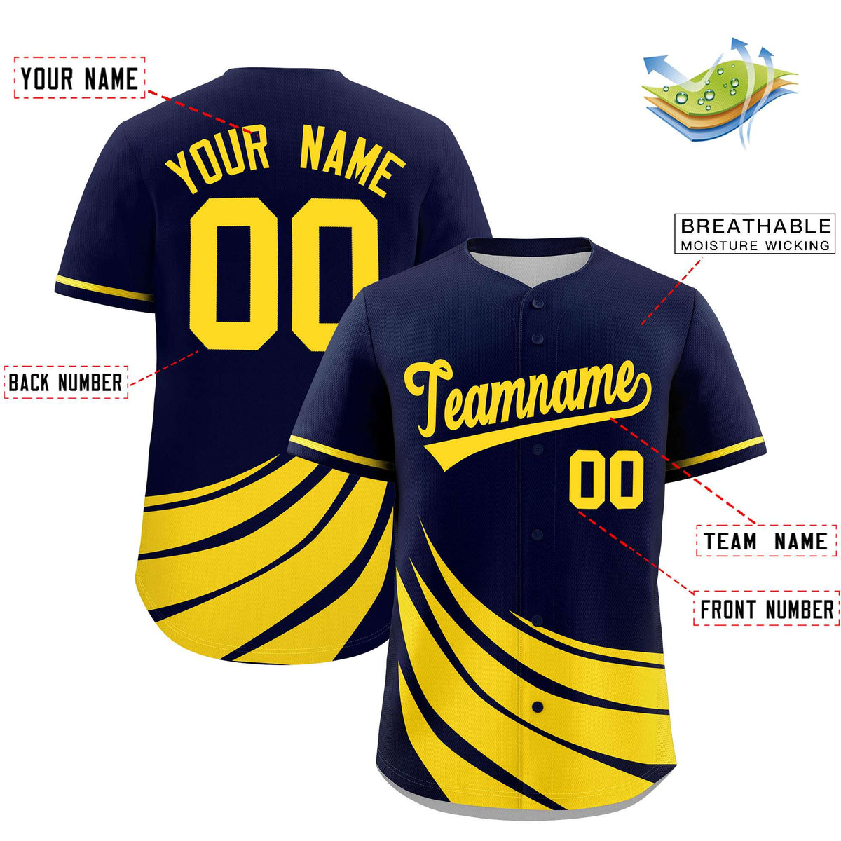Custom Navy Yellow Wind Mark Graffiti Pattern Authentic Baseball Jersey