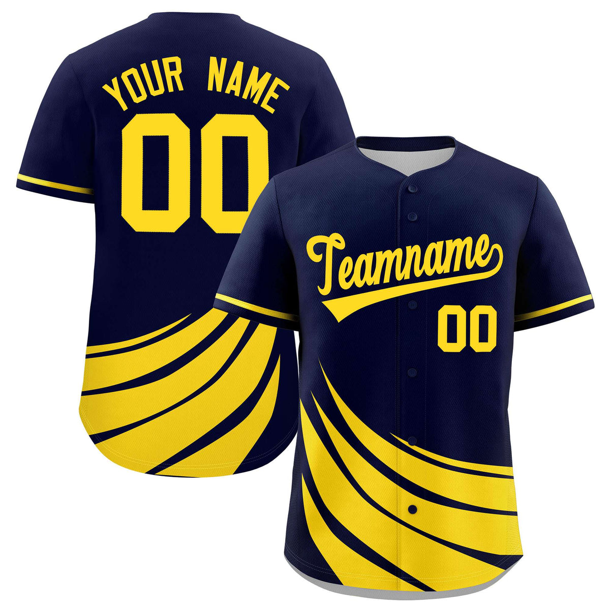 Custom Navy Yellow Wind Mark Graffiti Pattern Authentic Baseball Jersey