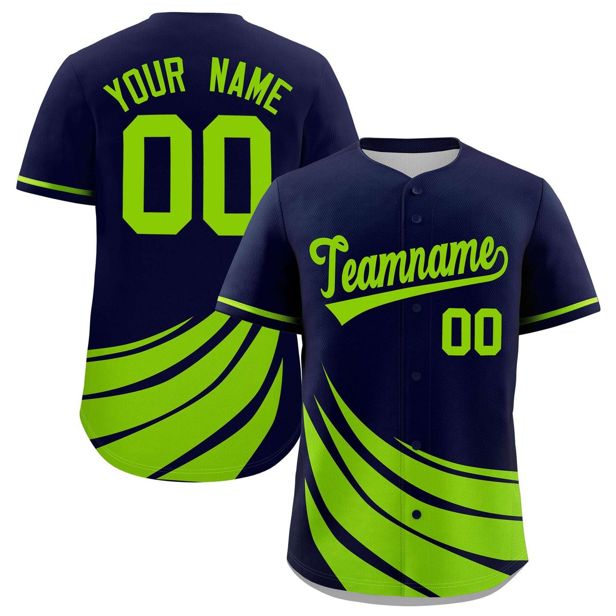 Custom Navy Neon Green Wind Mark Graffiti Pattern Authentic Baseball Jersey