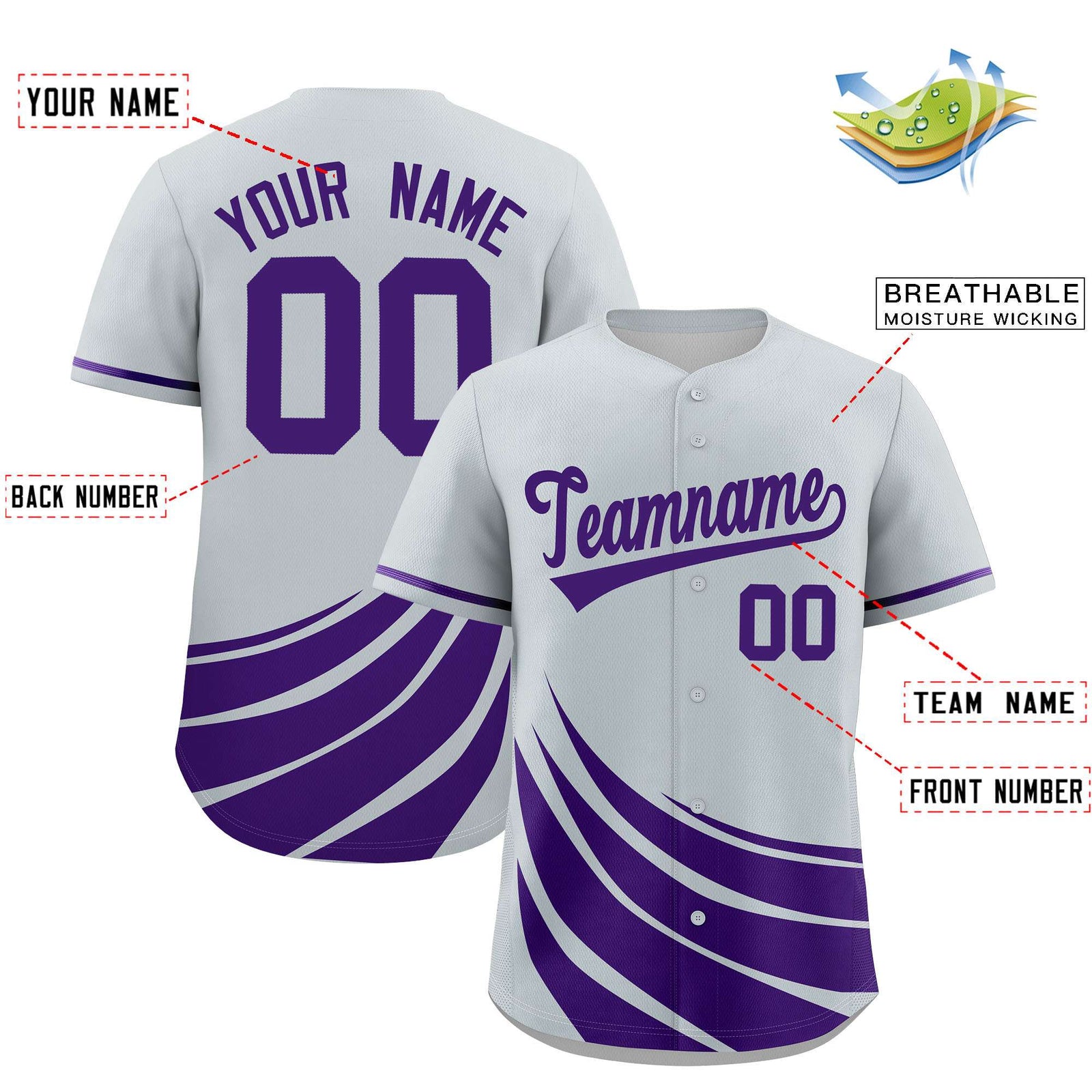Custom Silver Purple Wind Mark Graffiti Pattern Authentic Baseball Jersey