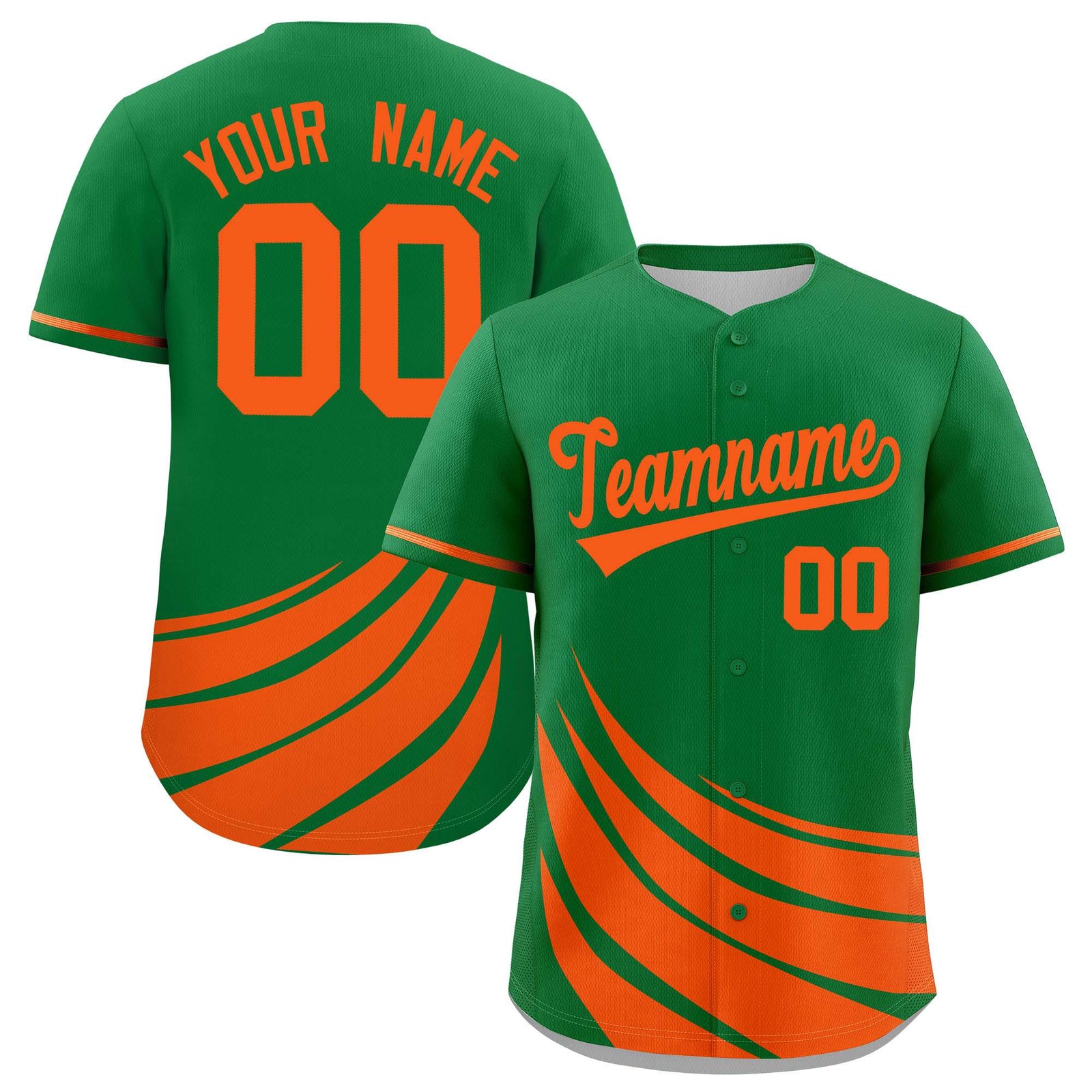 Custom Kelly Green Orange Wind Mark Graffiti Pattern Authentic Baseball Jersey