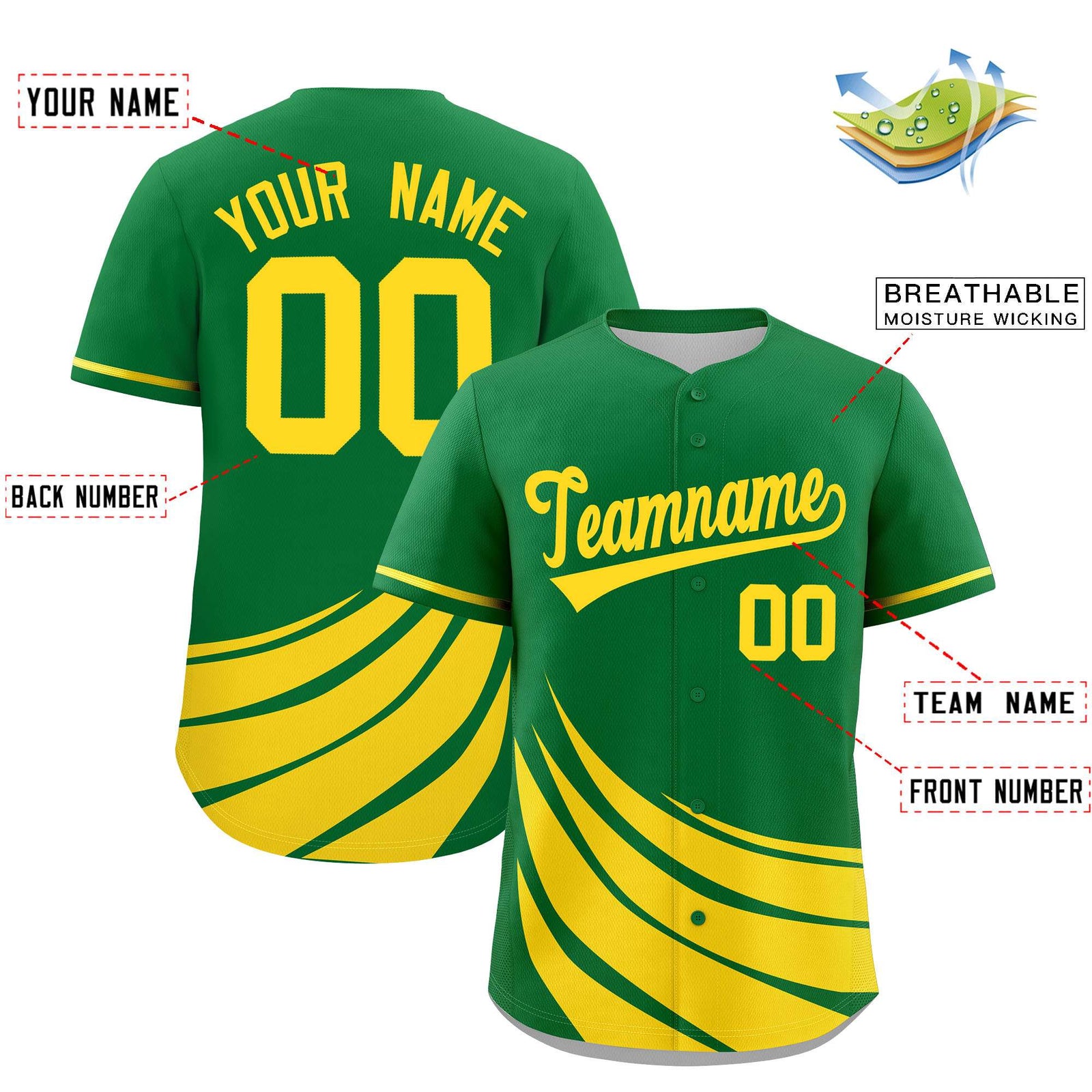 Custom Kelly Green Yellow Wind Mark Graffiti Pattern Authentic Baseball Jersey