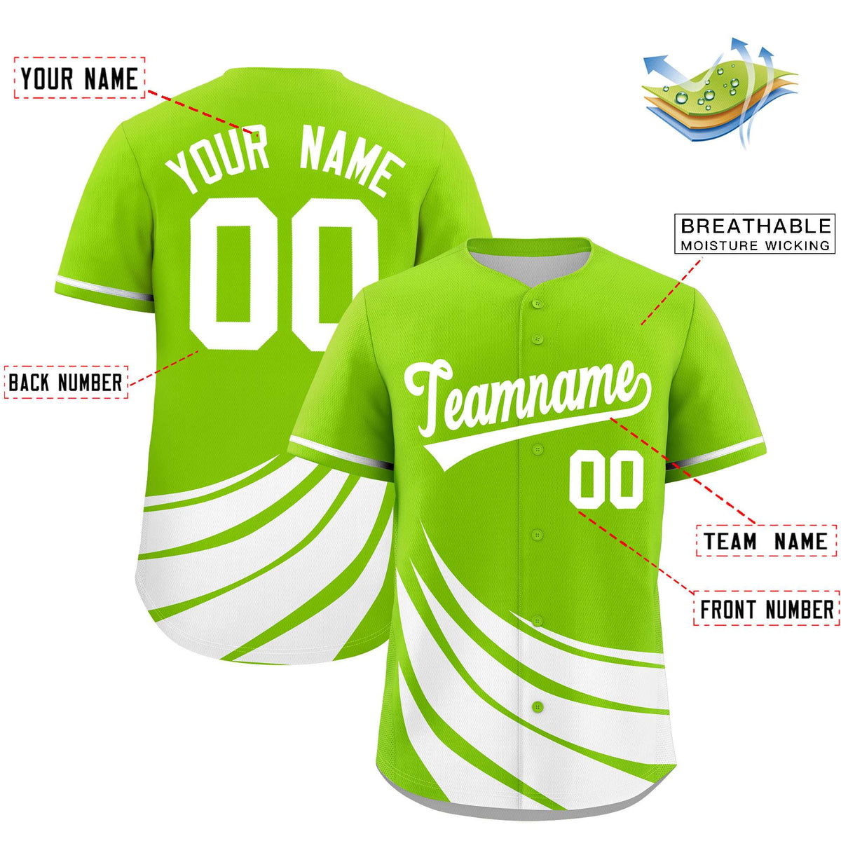 Custom Neon Green White Wind Mark Graffiti Pattern Authentic Baseball Jersey