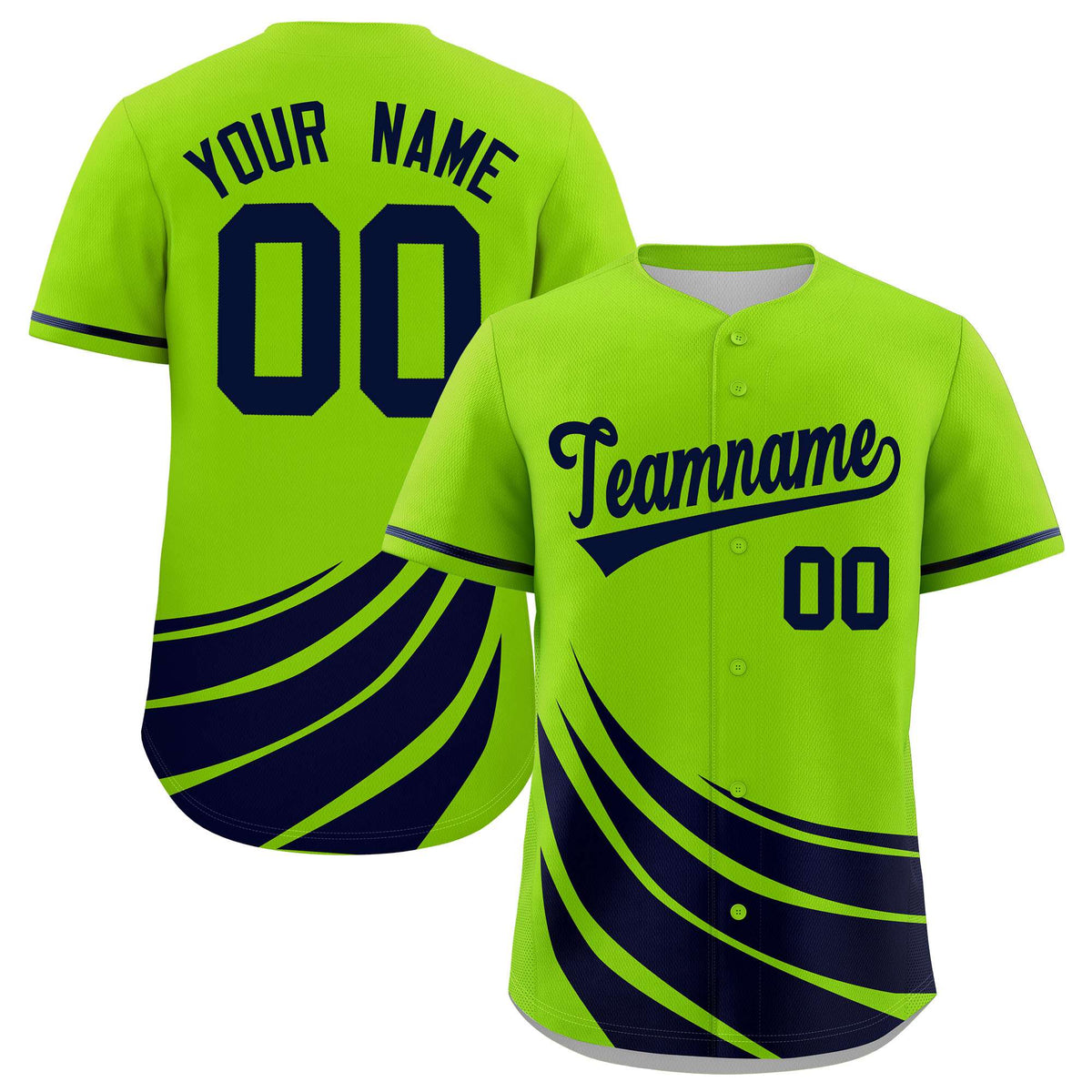 Custom Neon Green Navy Wind Mark Graffiti Pattern Authentic Baseball Jersey