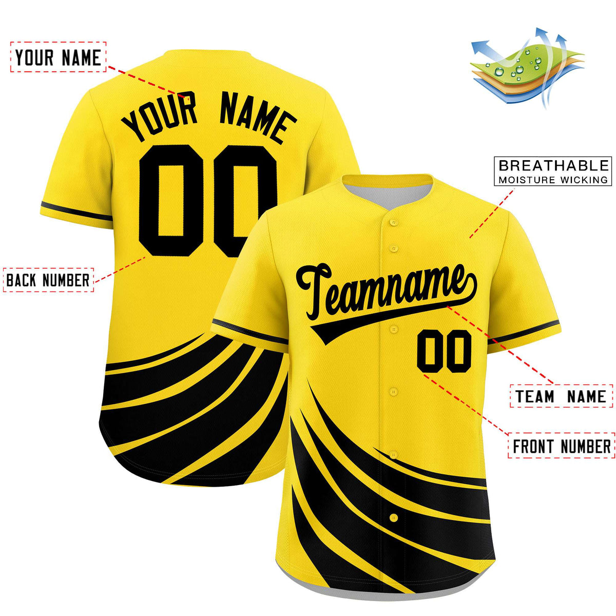 Custom Yellow Black Wind Mark Graffiti Pattern Authentic Baseball Jersey