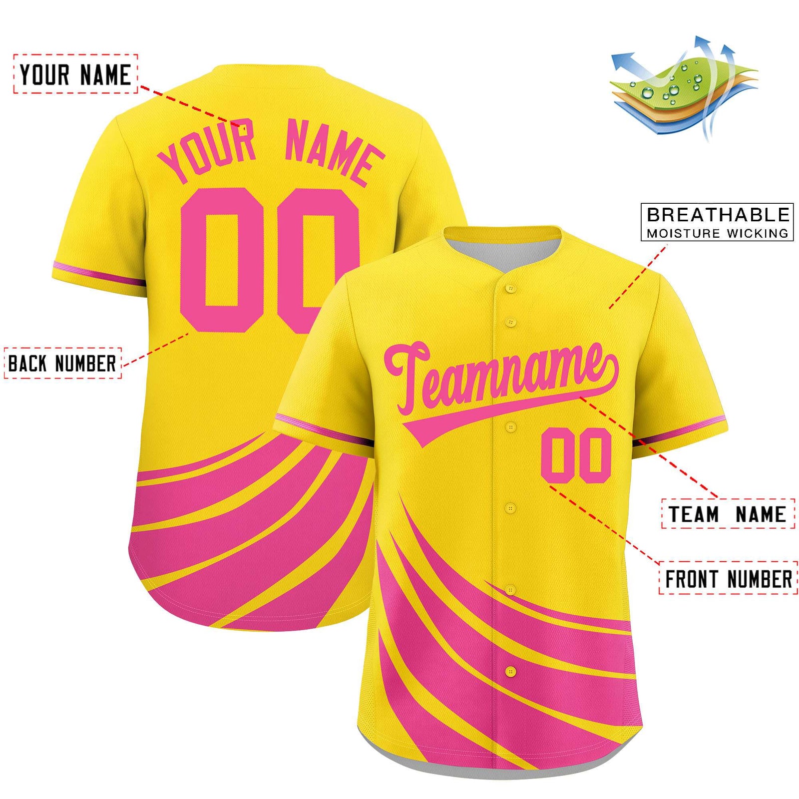 Custom Yellow Pink Wind Mark Graffiti Pattern Authentic Baseball Jersey
