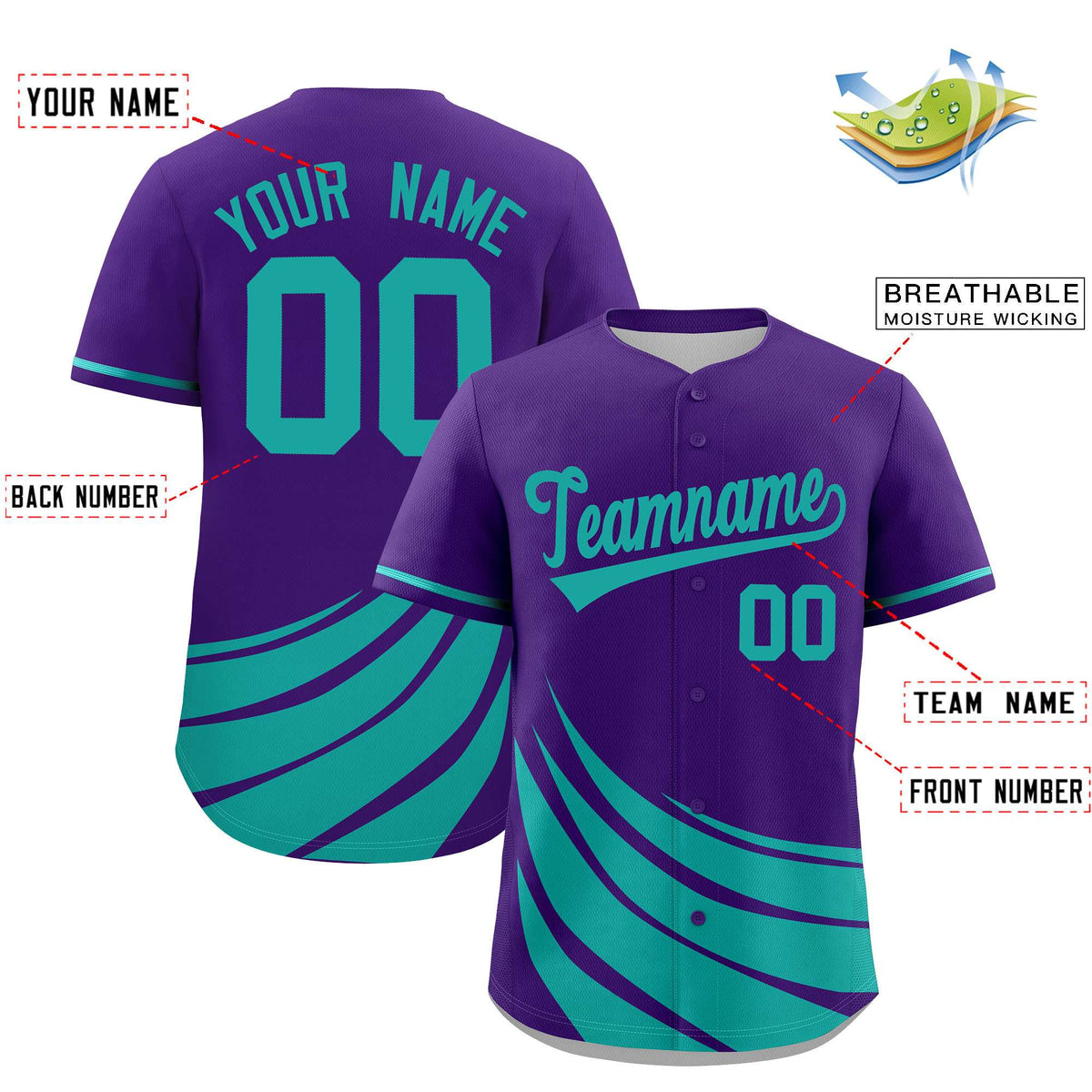 Custom Purple Aqua Wind Mark Graffiti Pattern Authentic Baseball Jersey