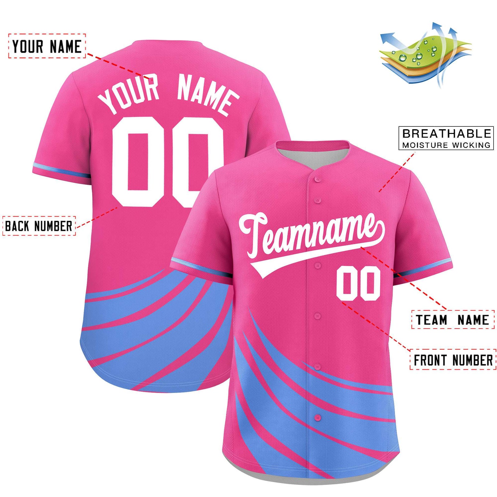 Custom Pink Light Blue Wind Mark Graffiti Pattern Authentic Baseball Jersey