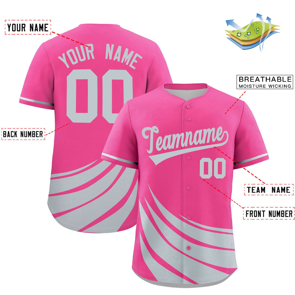 Custom Pink Silver Wind Mark Graffiti Pattern Authentic Baseball Jersey