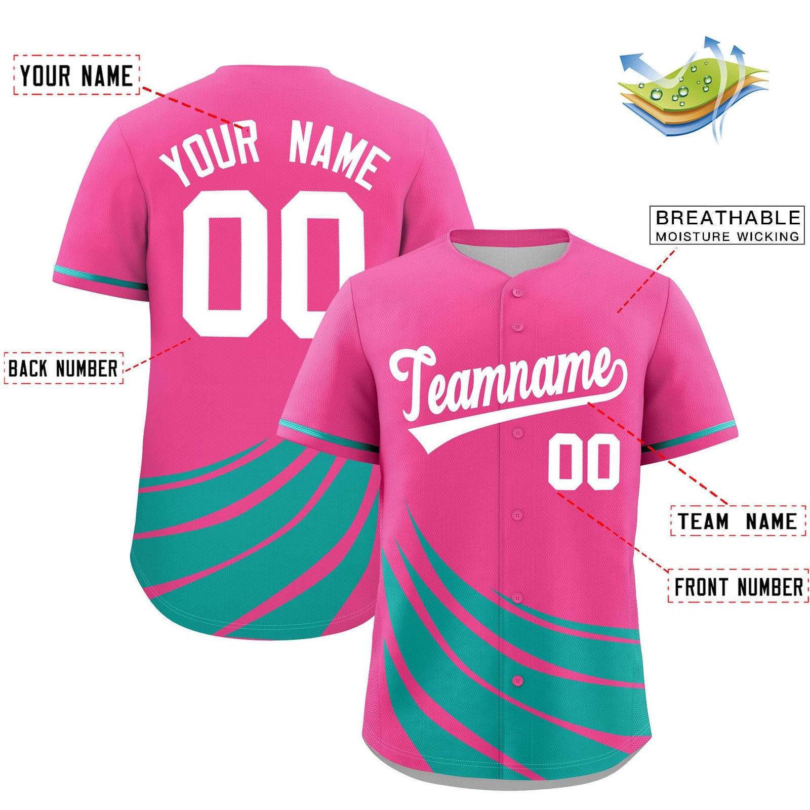 Custom Pink Aqua Wind Mark Graffiti Pattern Authentic Baseball Jersey