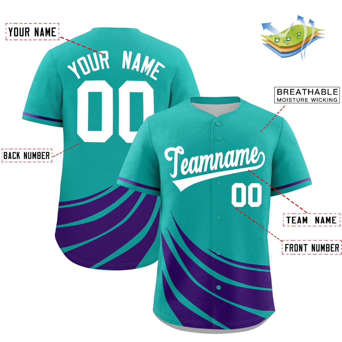 Custom Aqua Purple Wind Mark Graffiti Pattern Authentic Baseball Jersey