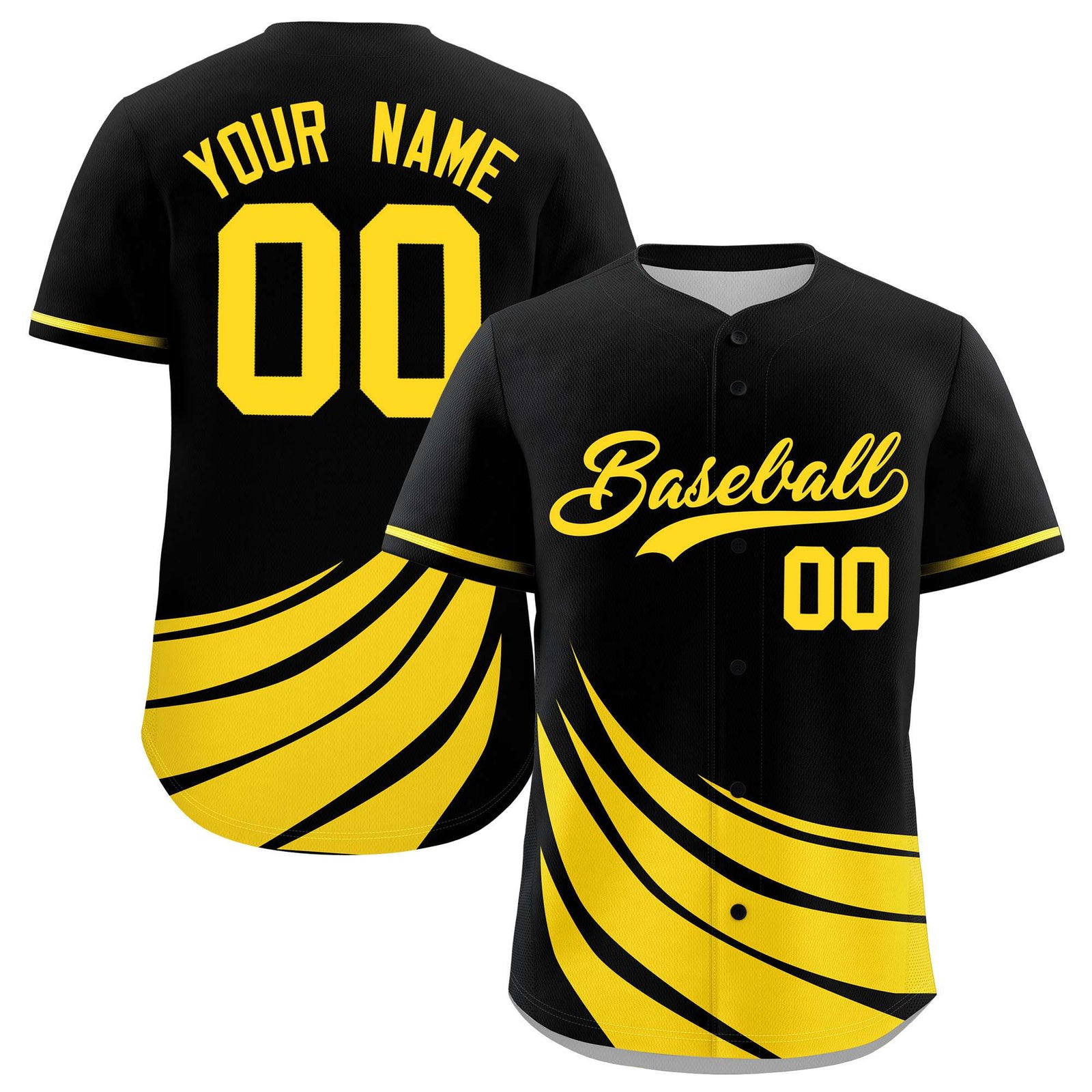 Custom Black Yellow Wind Mark Graffiti Pattern Authentic Baseball Jersey