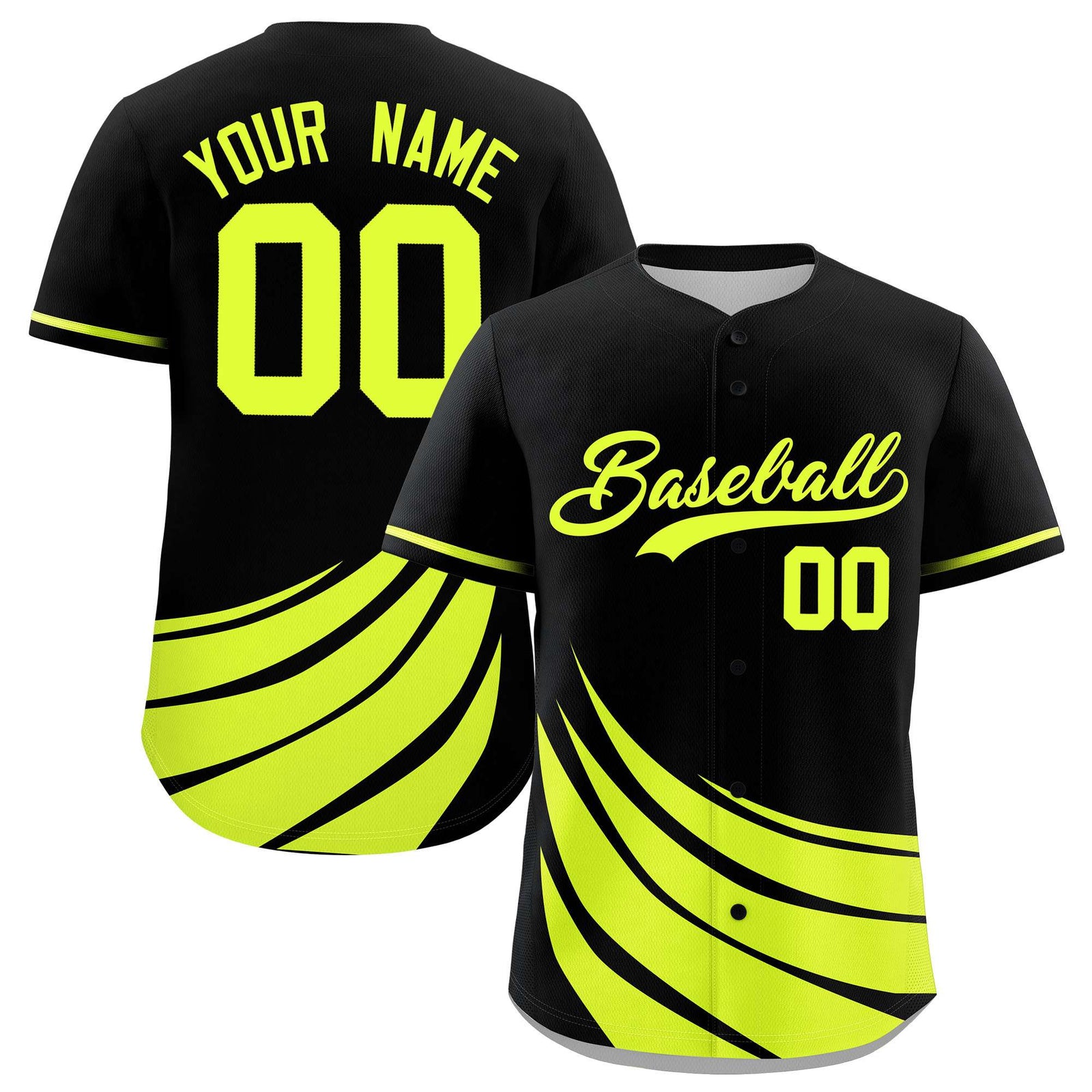 Custom Black Fluorescent Green Wind Mark Graffiti Pattern Authentic Baseball Jersey