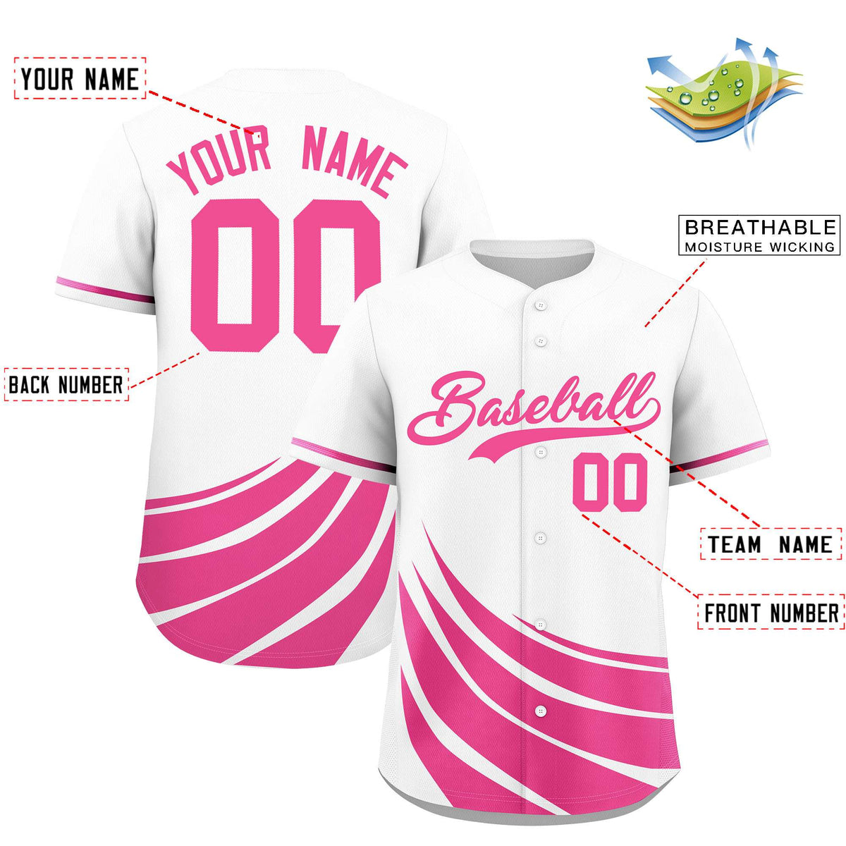 Custom White Pink Wind Mark Graffiti Pattern Authentic Baseball Jersey