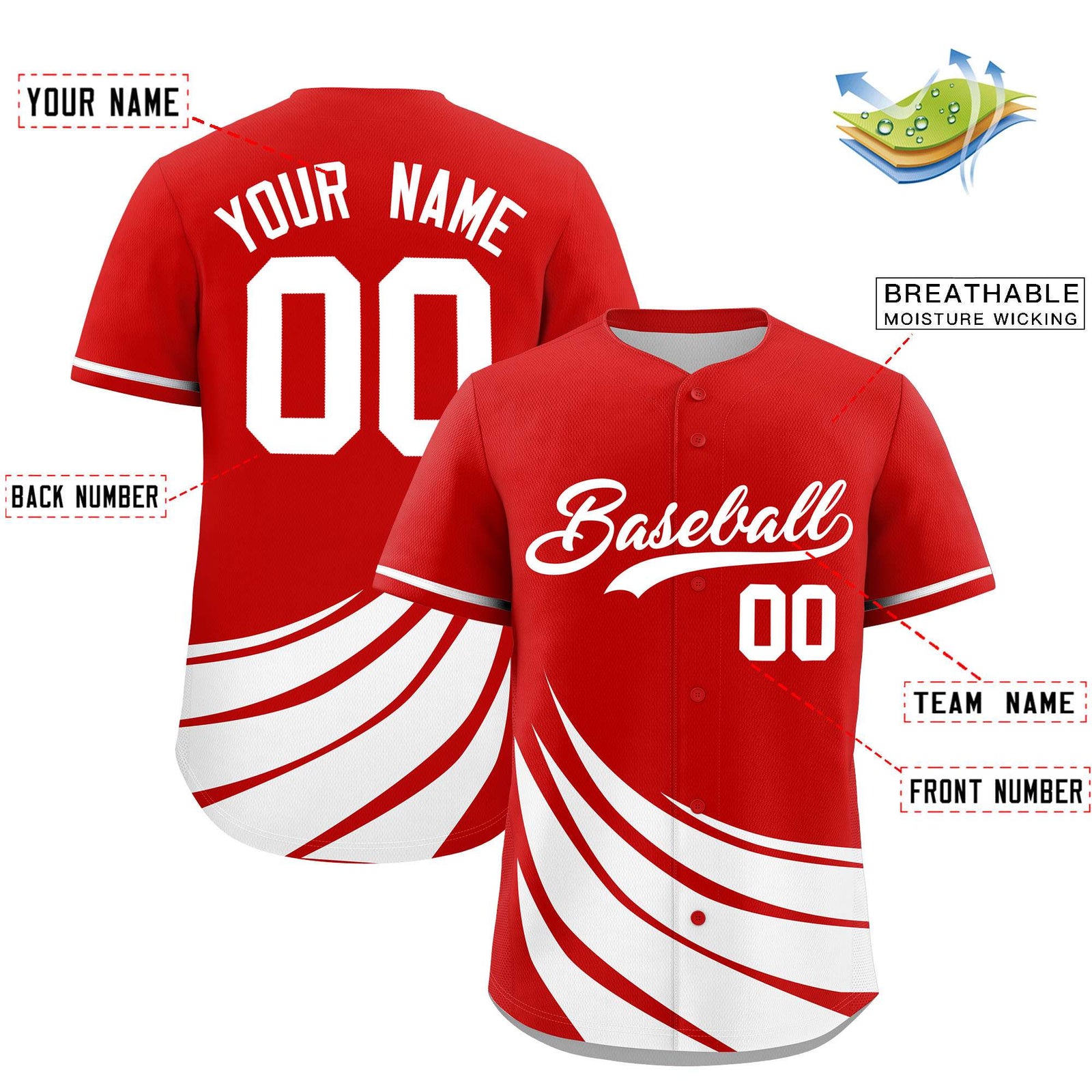 Custom Red White Wind Mark Graffiti Pattern Authentic Baseball Jersey