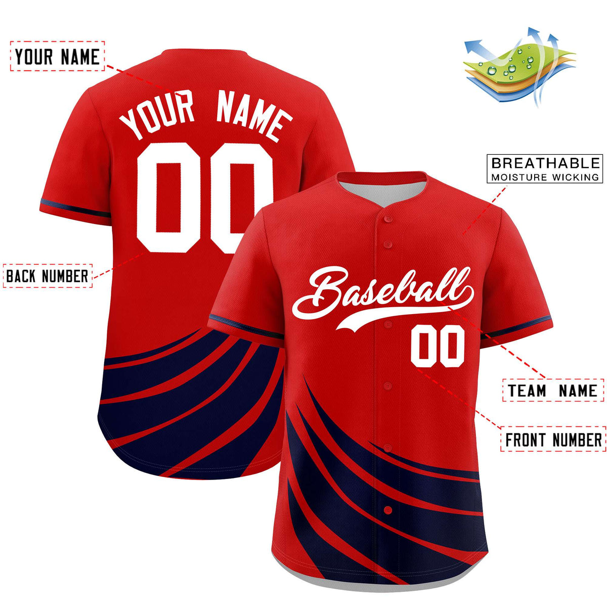 Custom Red Navy Wind Mark Graffiti Pattern Authentic Baseball Jersey