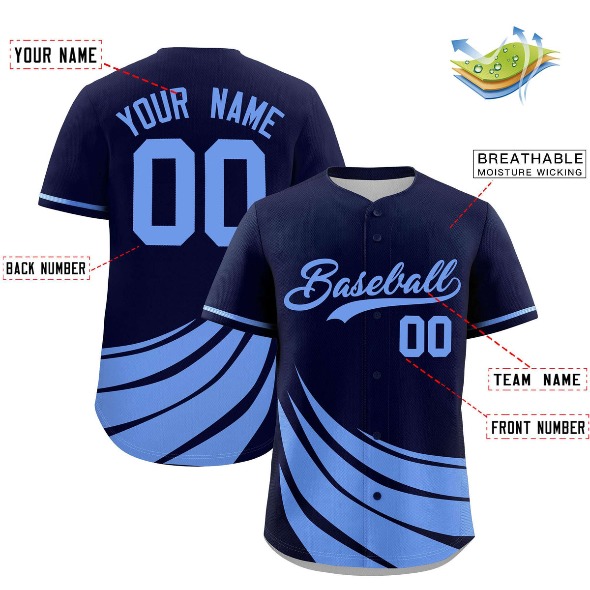 Custom Navy Light Blue Wind Mark Graffiti Pattern Authentic Baseball Jersey