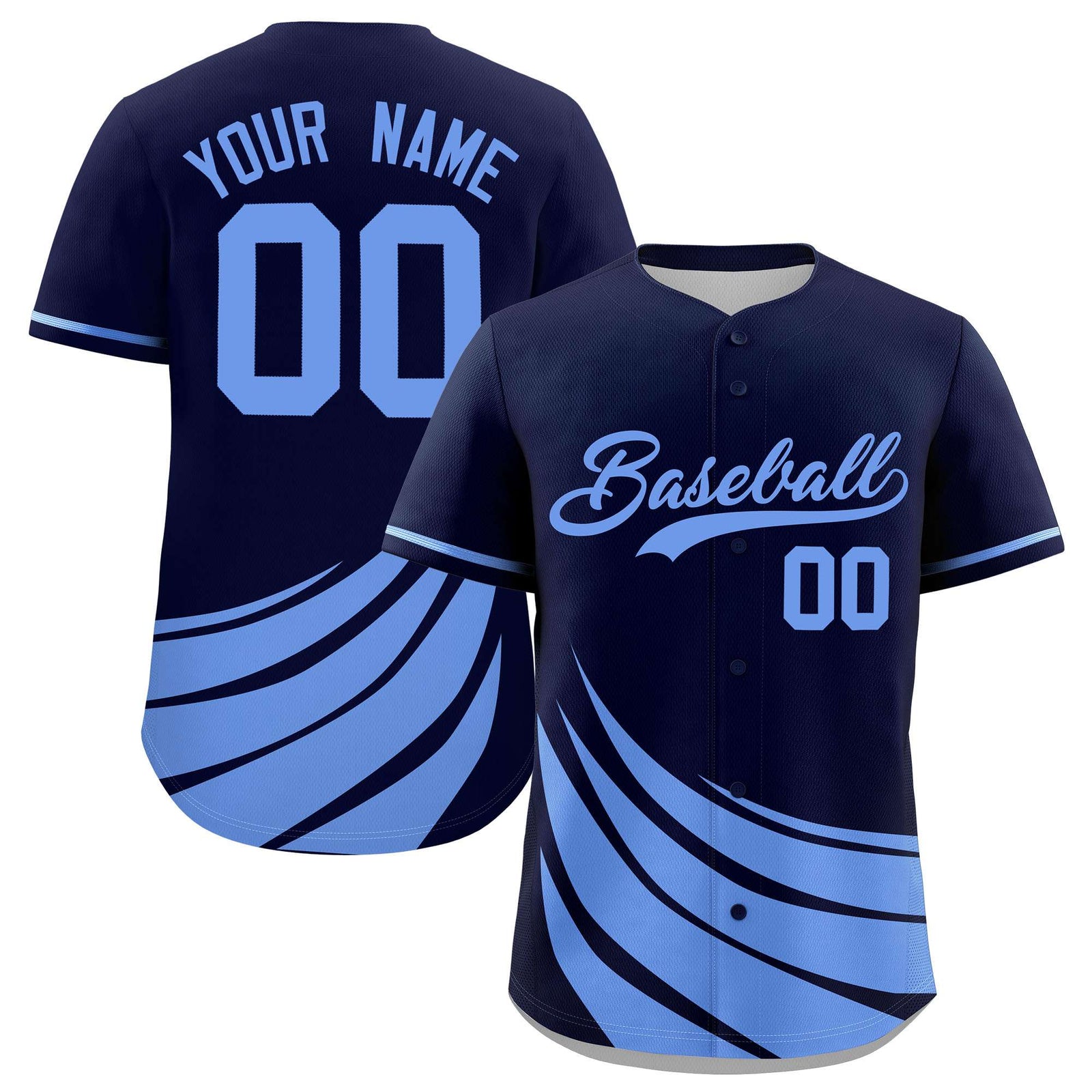 Custom Navy Light Blue Wind Mark Graffiti Pattern Authentic Baseball Jersey