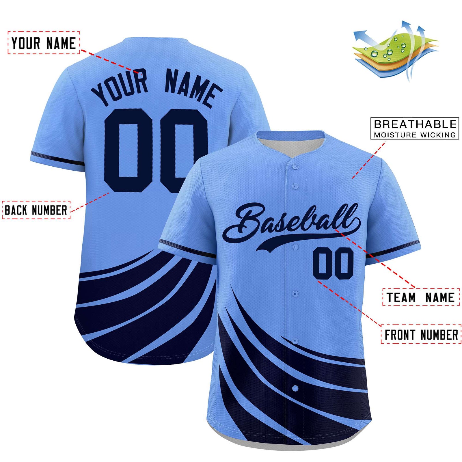 Custom Light Blue Navy Wind Mark Graffiti Pattern Authentic Baseball Jersey