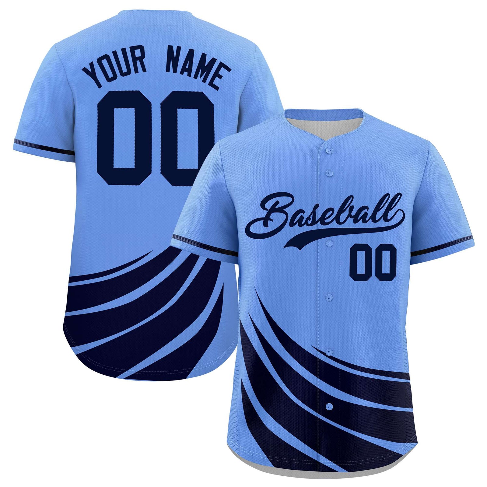 Custom Light Blue Navy Wind Mark Graffiti Pattern Authentic Baseball Jersey