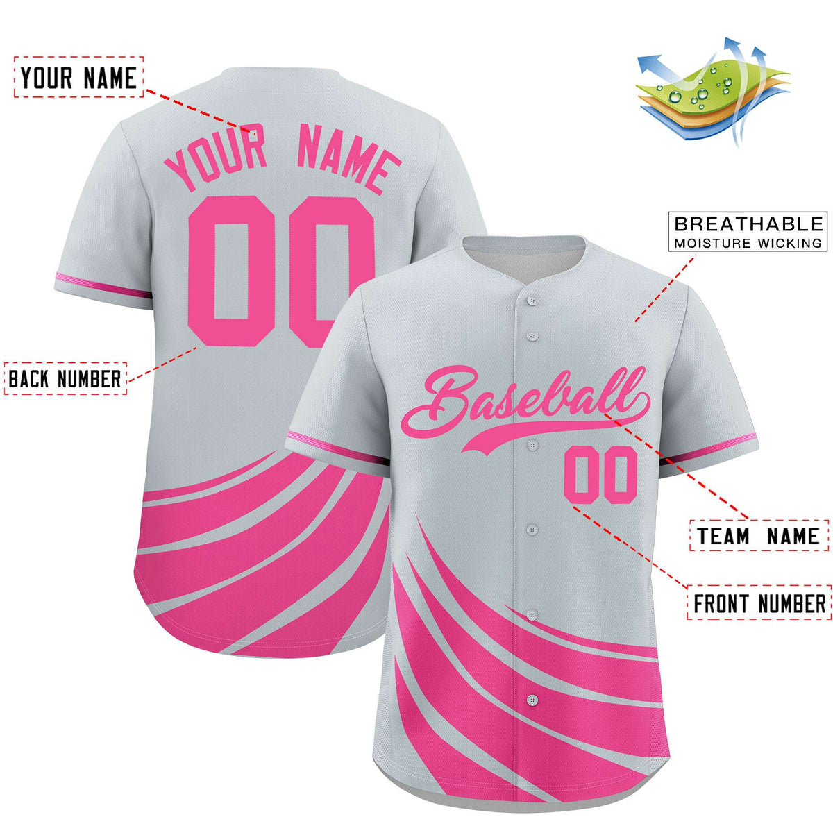 Custom Silver Pink Wind Mark Graffiti Pattern Authentic Baseball Jersey