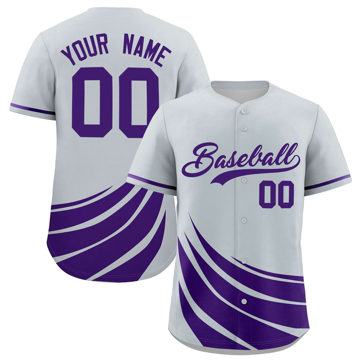 Custom Silver Purple Wind Mark Graffiti Pattern Authentic Baseball Jersey