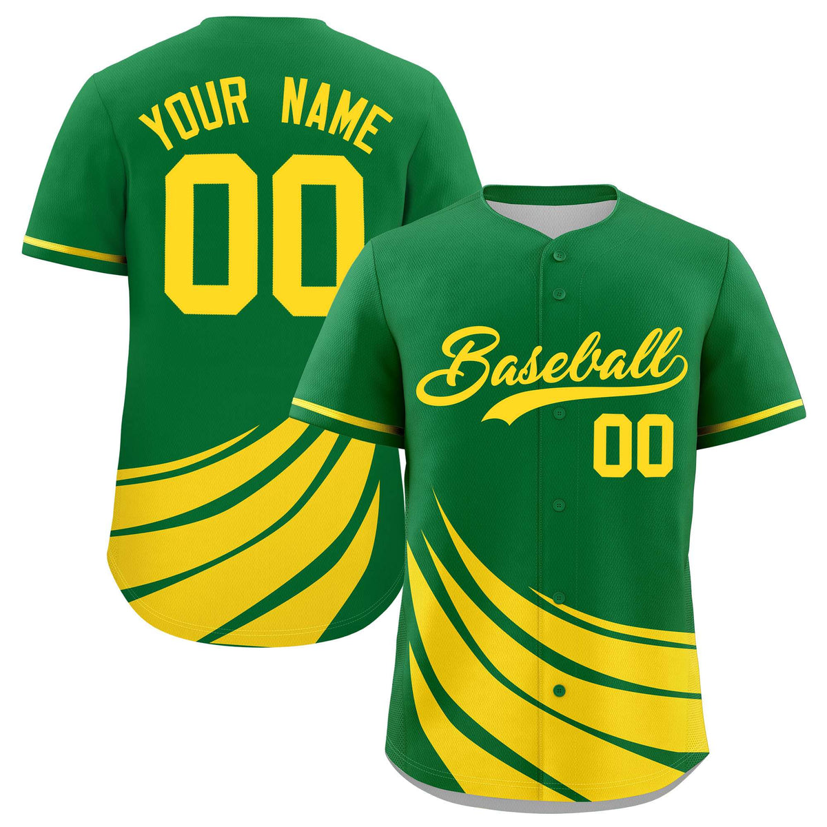Custom Kelly Green Yellow Wind Mark Graffiti Pattern Authentic Baseball Jersey