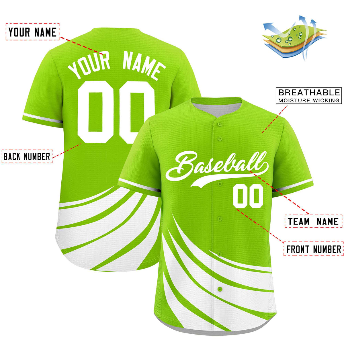 Custom Neon Green White Wind Mark Graffiti Pattern Authentic Baseball Jersey