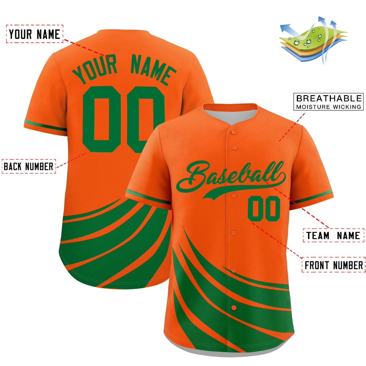 Custom Orange Kelly Green Wind Mark Graffiti Pattern Authentic Baseball Jersey