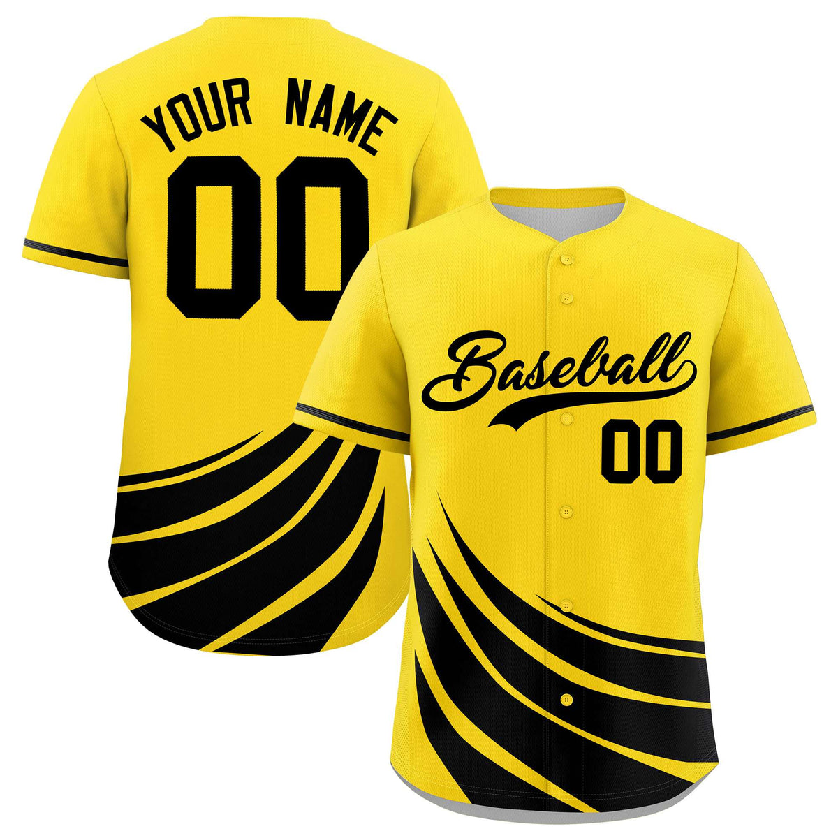 Custom Yellow Black Wind Mark Graffiti Pattern Authentic Baseball Jersey