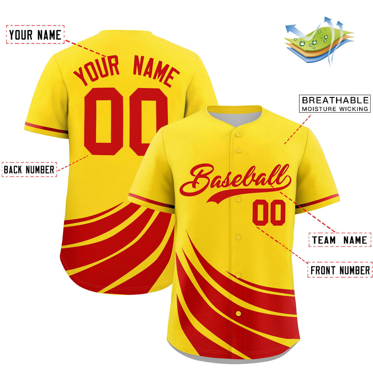 Custom Yellow Red Wind Mark Graffiti Pattern Authentic Baseball Jersey
