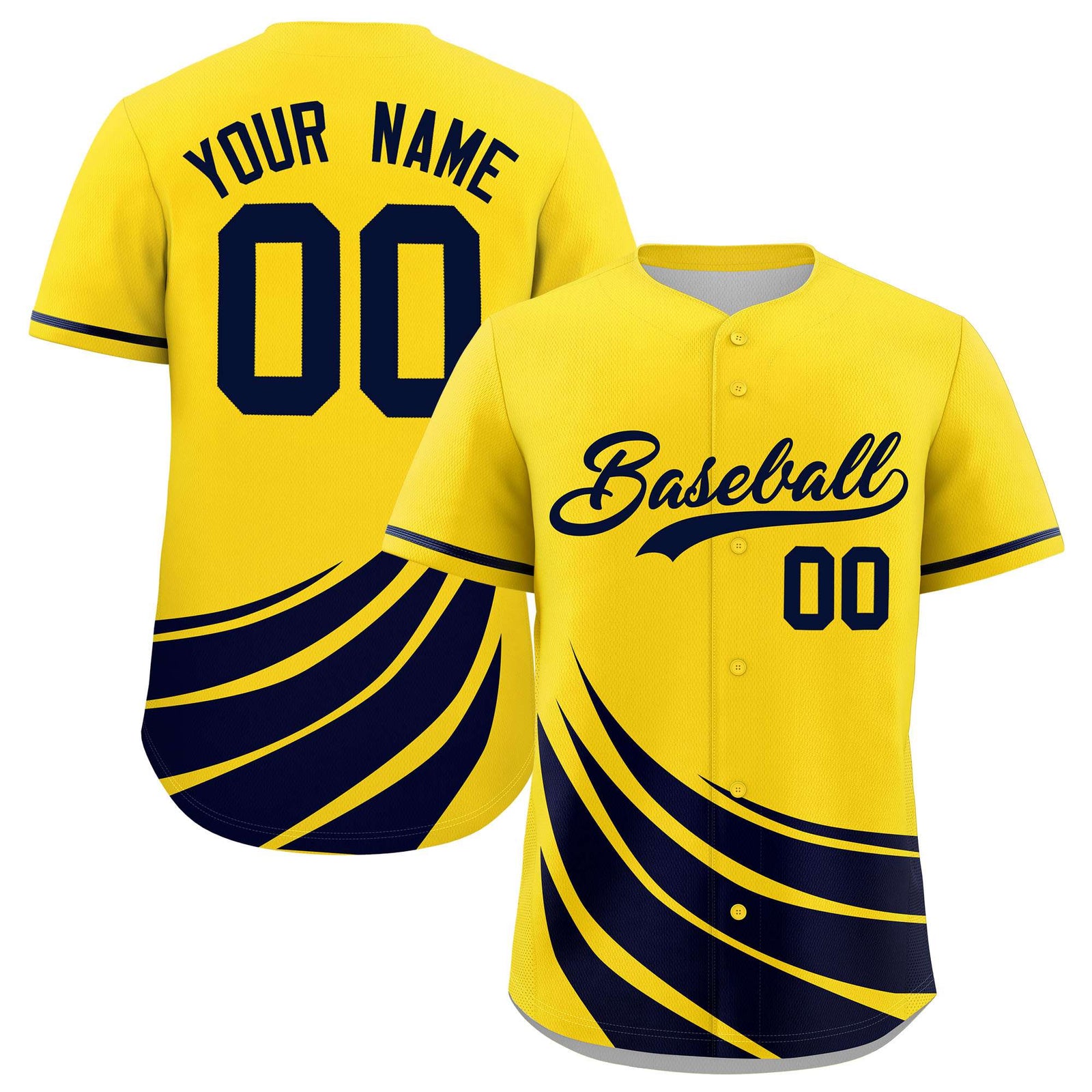 Custom Yellow Navy Wind Mark Graffiti Pattern Authentic Baseball Jersey