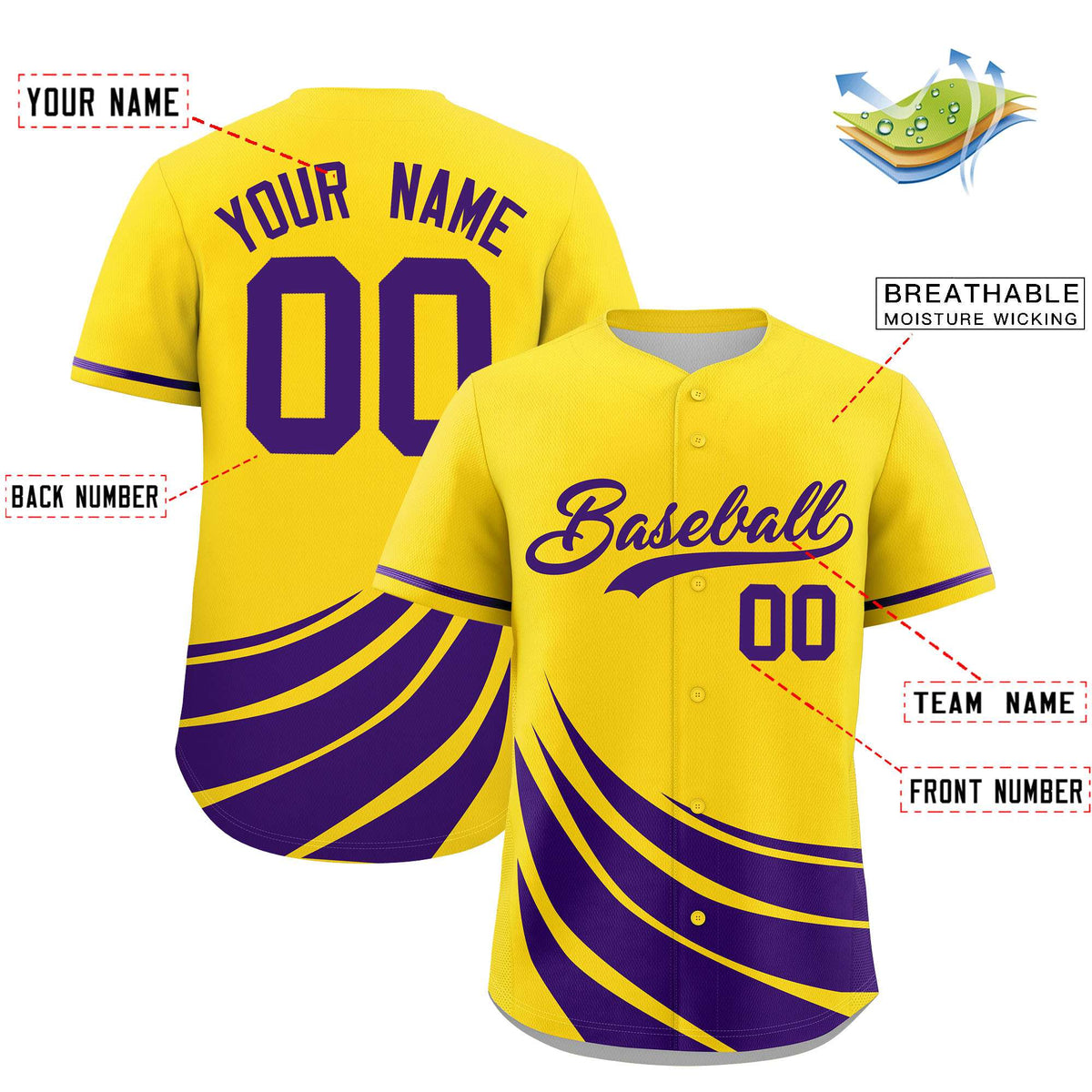 Custom Yellow Purple Wind Mark Graffiti Pattern Authentic Baseball Jersey