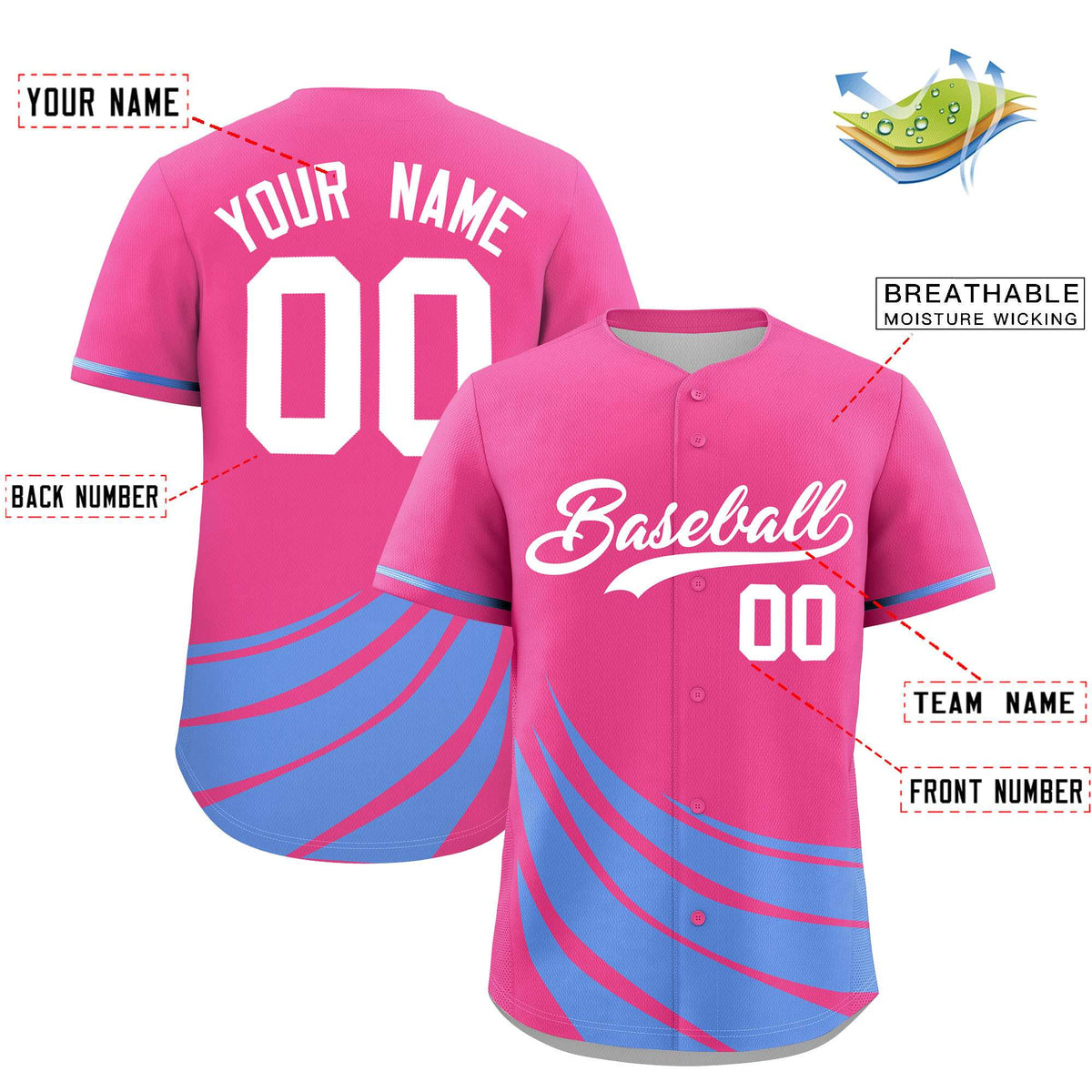 Custom Pink Light Blue Wind Mark Graffiti Pattern Authentic Baseball Jersey