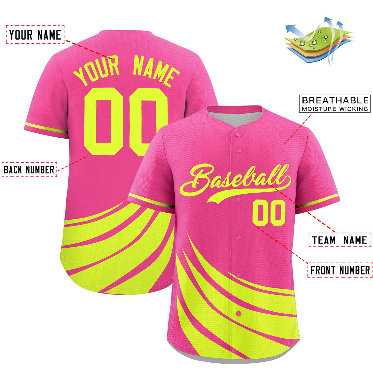 Custom Pink Fluorescent Green Wind Mark Graffiti Pattern Authentic Baseball Jersey