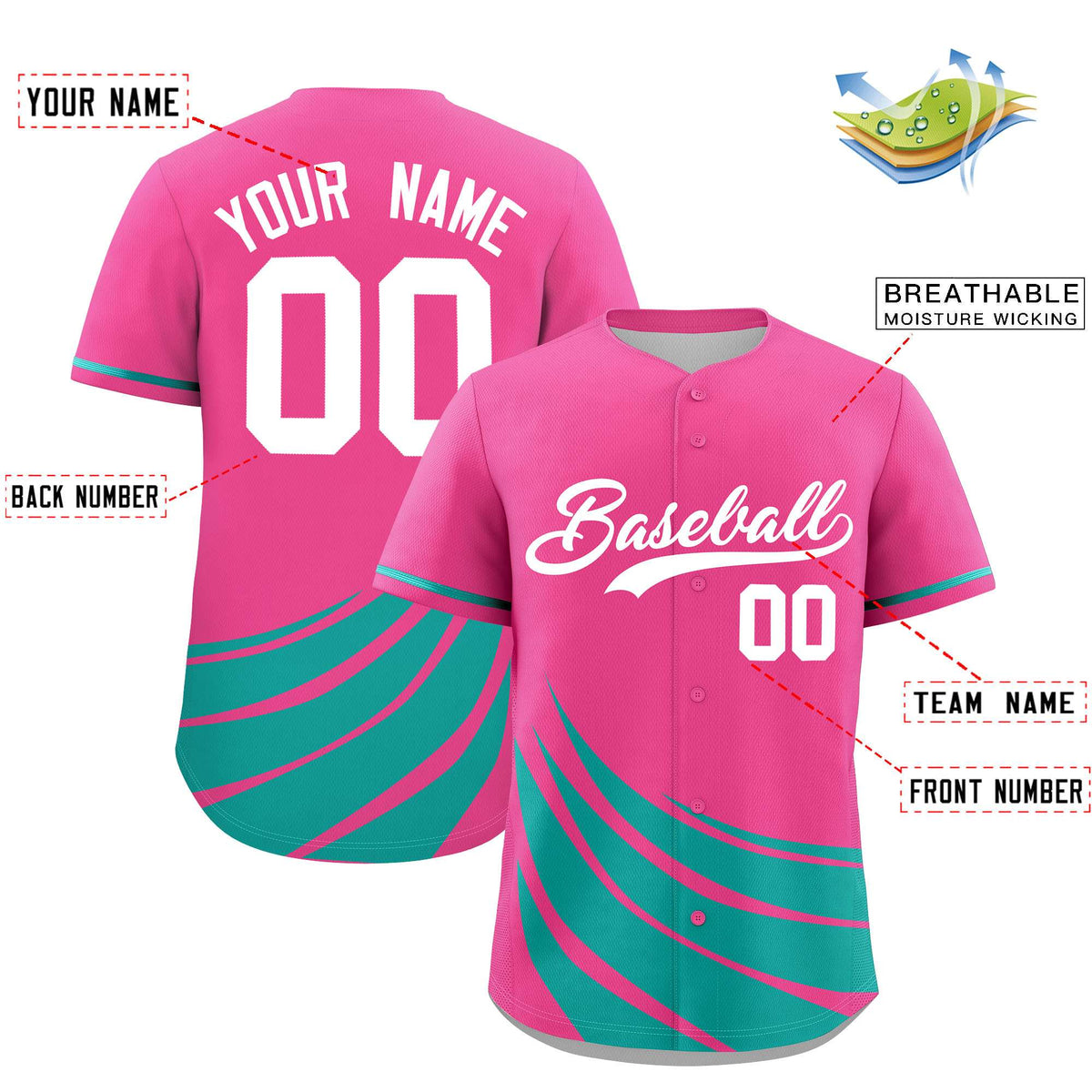 Custom Pink Aqua Wind Mark Graffiti Pattern Authentic Baseball Jersey
