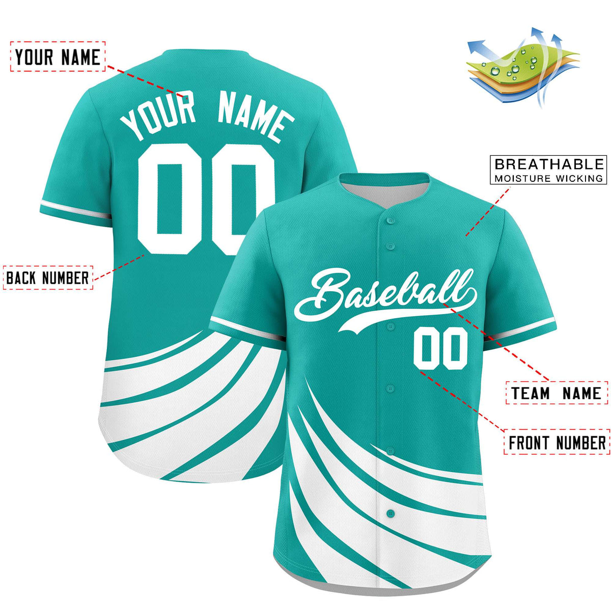 Custom Aqua White Wind Mark Graffiti Pattern Authentic Baseball Jersey