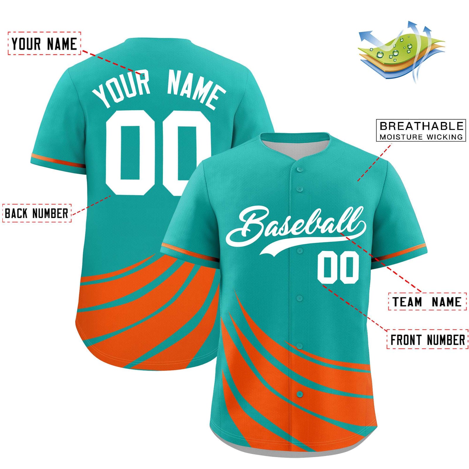 Custom Aqua Orange Wind Mark Graffiti Pattern Authentic Baseball Jersey