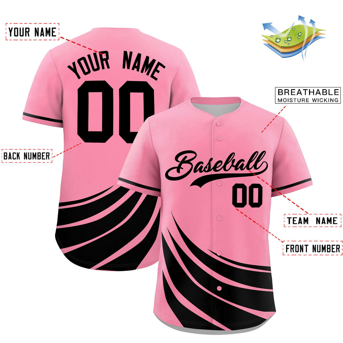Custom Light Pink Black Wind Mark Graffiti Pattern Authentic Baseball Jersey