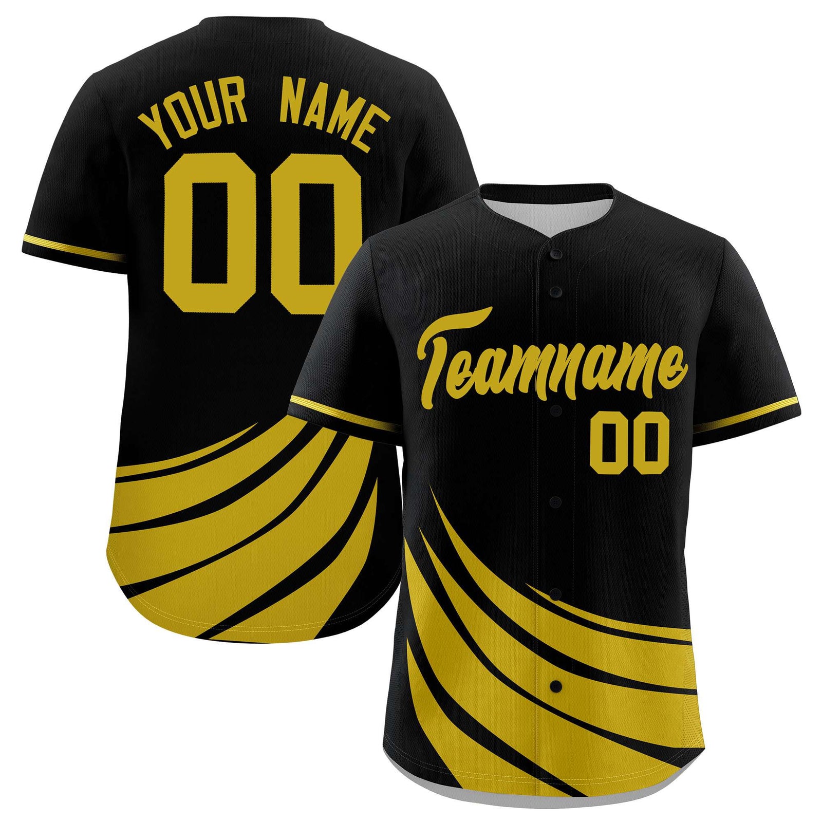 Custom Black Old Gold Wind Mark Graffiti Pattern Authentic Baseball Jersey