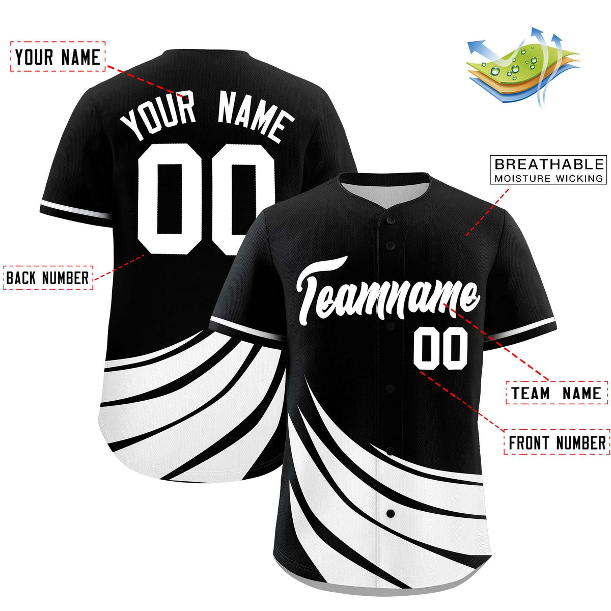 Custom Black White Wind Mark Graffiti Pattern Authentic Baseball Jersey