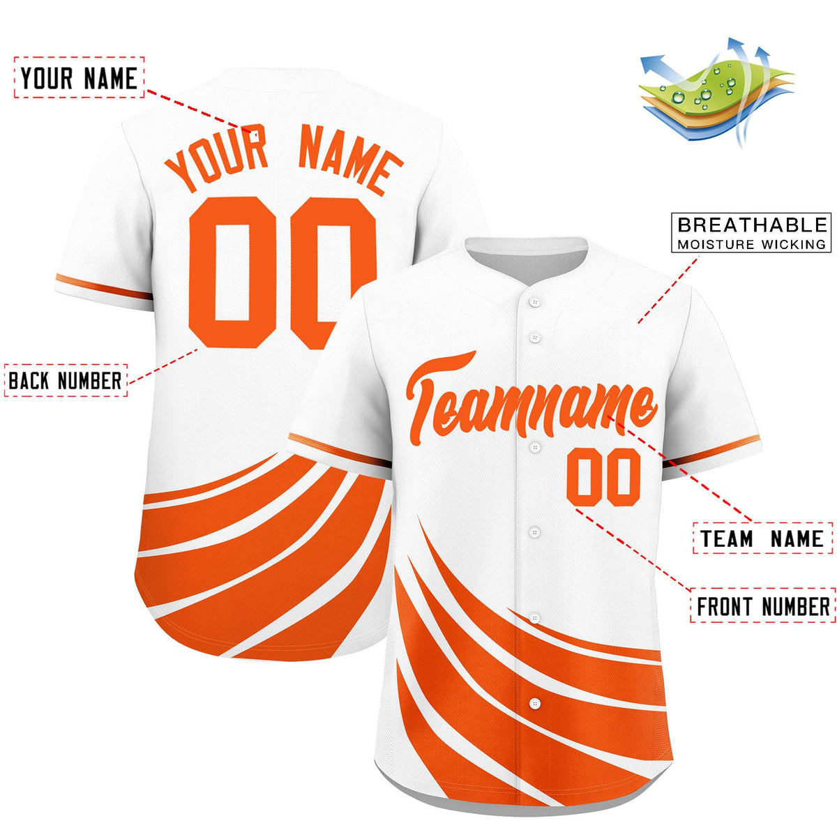 Custom White Orange Wind Mark Graffiti Pattern Authentic Baseball Jersey