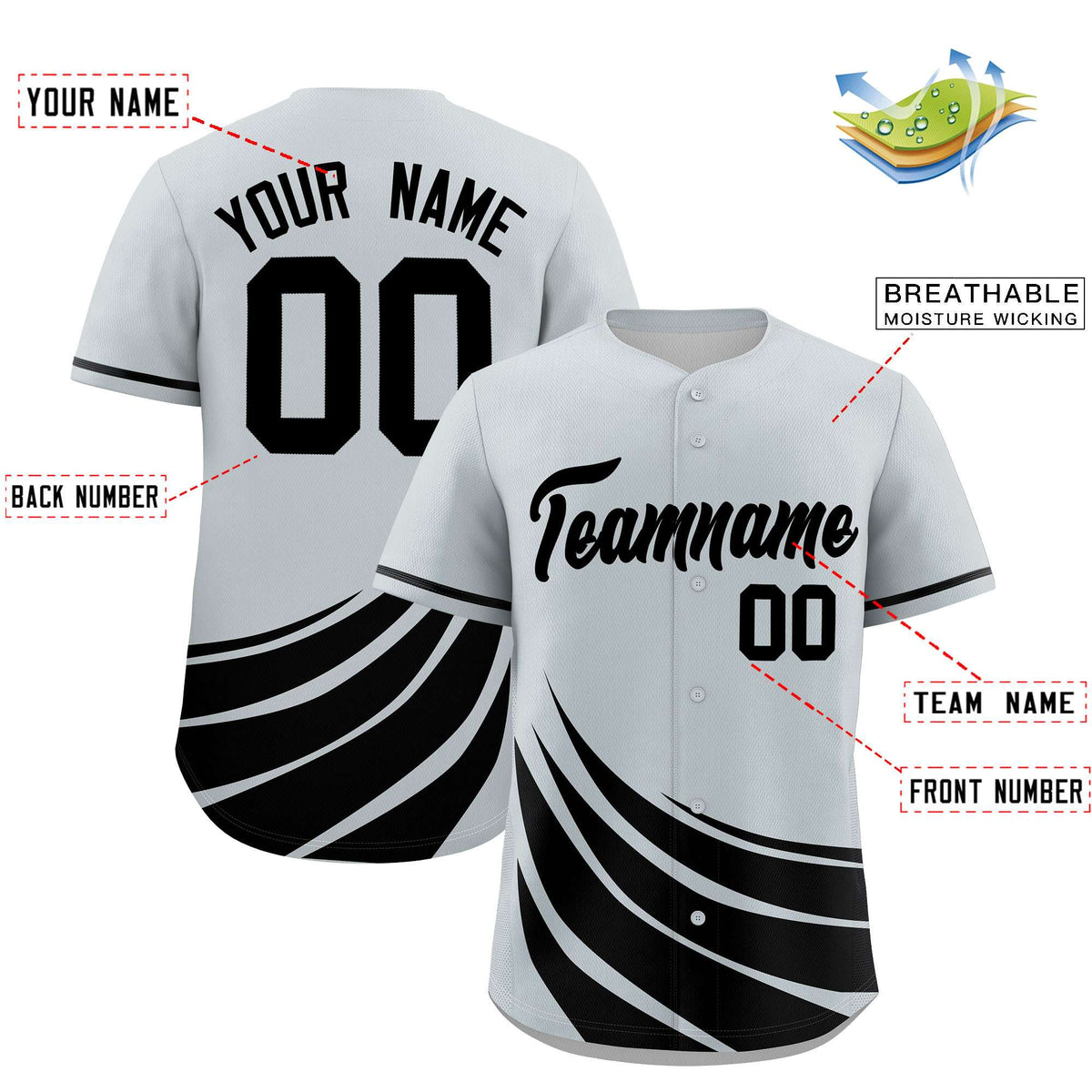 Custom Silver Black Wind Mark Graffiti Pattern Authentic Baseball Jersey