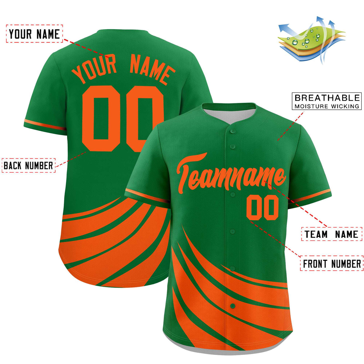 Custom Kelly Green Orange Wind Mark Graffiti Pattern Authentic Baseball Jersey