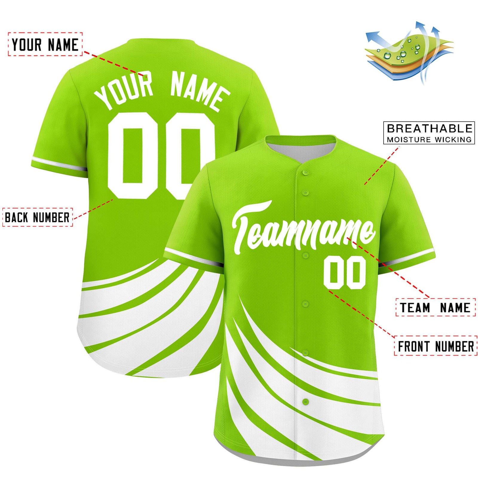 Custom Neon Green White Wind Mark Graffiti Pattern Authentic Baseball Jersey
