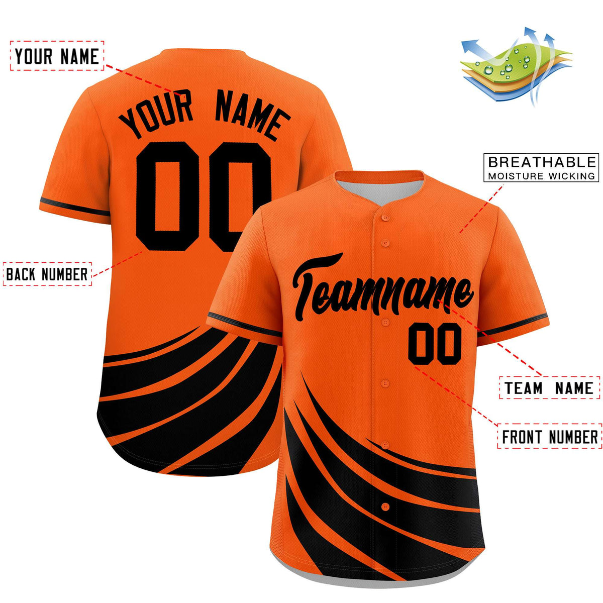 Custom Orange Black Wind Mark Graffiti Pattern Authentic Baseball Jersey